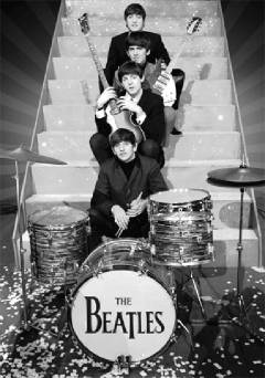 Ingelijste 3D-poster Beatles - on stage