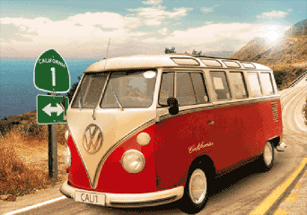 Ingelijste 3D-poster Californian Camper - route