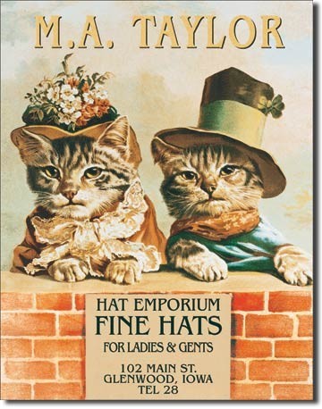 Metallschild M.A.TAYLOR HATS - 2 kittens