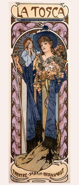 Mucha, Alphonse Marie - Obrazová reprodukce Poster for 'Tosca' with Sarah Bernhardt, (21.4 x 50 cm)