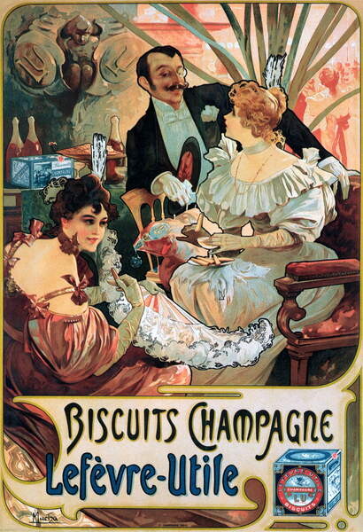Mucha, Alphonse Marie - Obrazová reprodukce Biscuits Champagne Lefèvre-Utile, (26.7 x 40 cm)