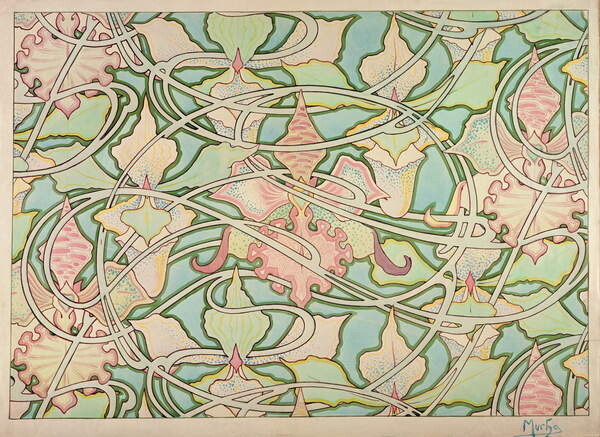 Obrazová reprodukce Wallpaper design, Mucha, Alphonse Marie, 40x30 cm