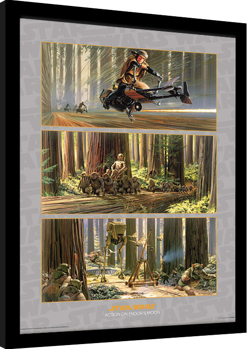 Oprawiony plakat Star Wars - Action on Endor's Moon