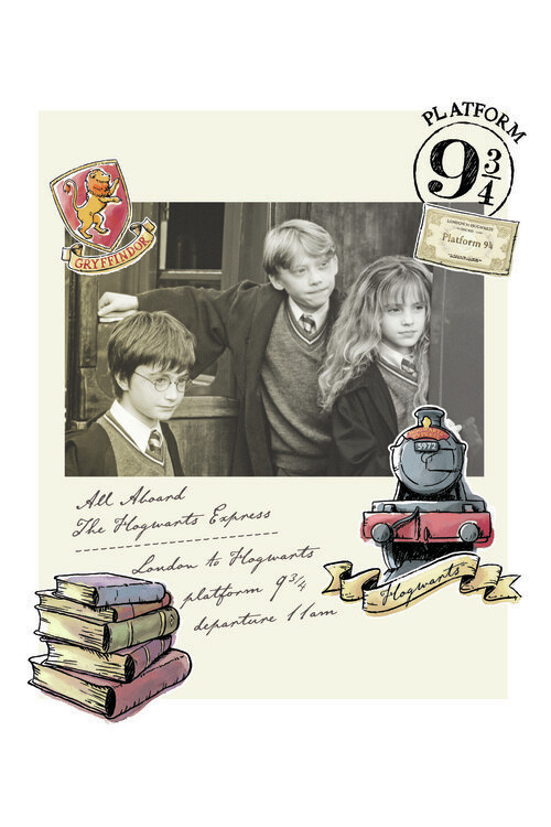 Umělecký tisk Harry Potter - Hermiona, Harry a Ron, 26.7x40 cm