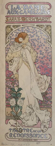 Mucha, Alphonse Marie - Obrazová reprodukce La dame au camélias, (22.9 x 60 cm)