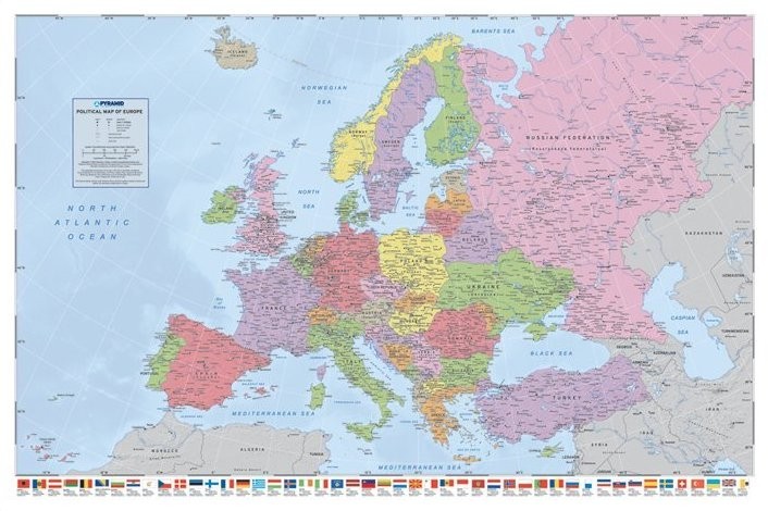 Plakát Mapa Evropy - politická
