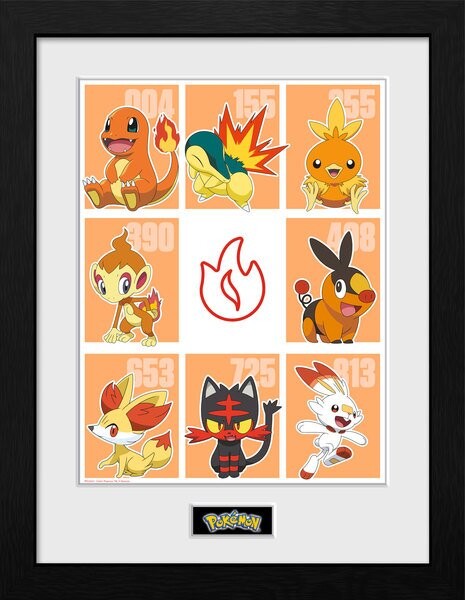 Ingelijste poster Pokemon - First Partner Fire
