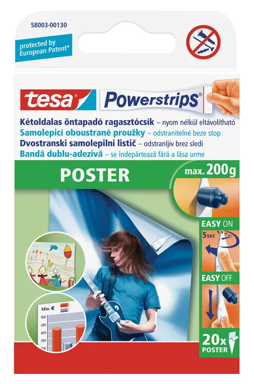 Dubbelhäftande remsor för posters
