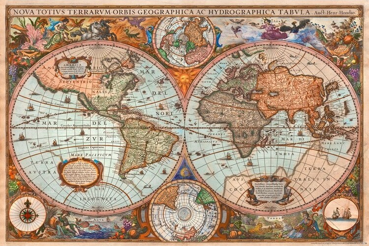 Plakát, Obraz - Historical Antique World Map, 91.5x61 cm