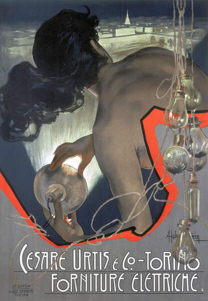 Obrazová reprodukce Cesare Urtis & Co, Torino - Forniture Elettriche', poster, Italian, 1900, Hohenstein, Adolfo, 26.7x40 cm