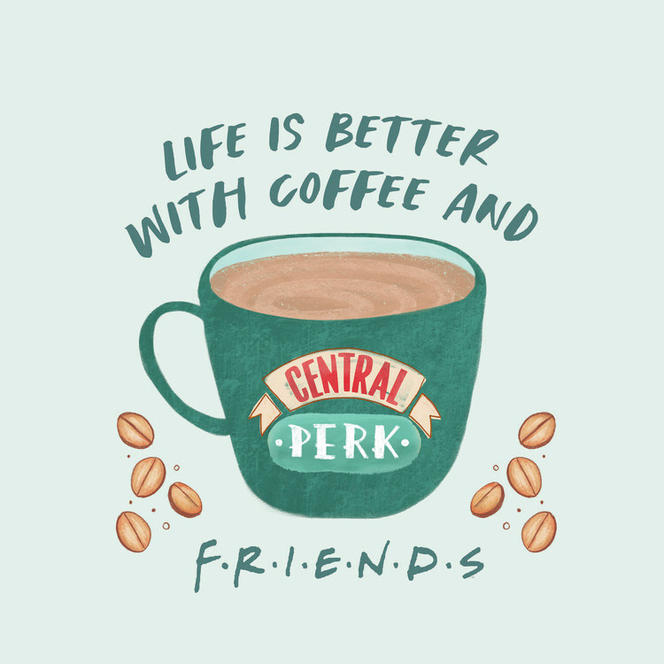 Umělecký tisk Friends - Life is better with coffee, (40 x 40 cm)