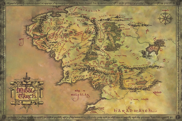 Umělecký tisk The Lord of the Rings - Middle Earth, 40x26.7 cm