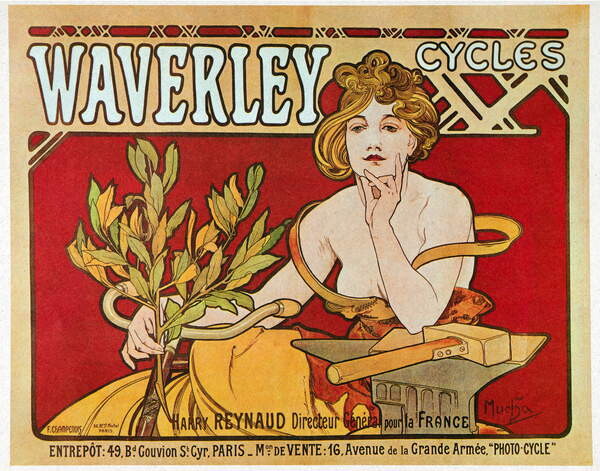 Obrazová reprodukce Waverley cycles, 1898, Mucha, Alphonse Marie, 40x30 cm