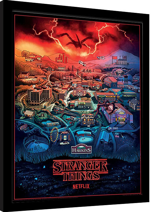 Gerahmte Poster Stranger Things - Hawkins Town