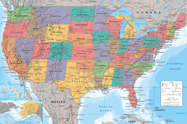 Plakat Kort over USA