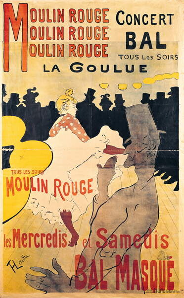 Toulouse-Lautrec, Henri de - Obrazová reprodukce Poster advertising 'La Goulue' at the Moulin Rouge, 1893, (24.6 x 40 cm)