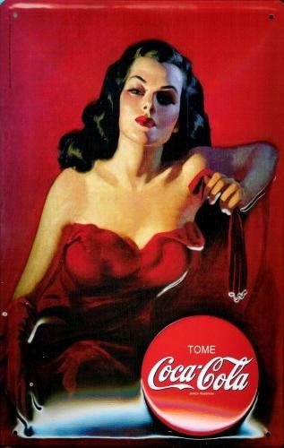 Metallschild COCA COLA - LADY IN RED 3D
