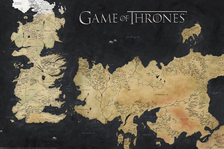 Plakát, Obraz - Game of Thrones - Westeros Map, 120x80 cm