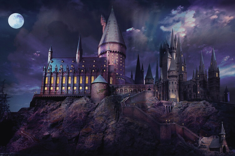 Umělecký tisk Harry Potter - Hogwarts night, 40x26.7 cm