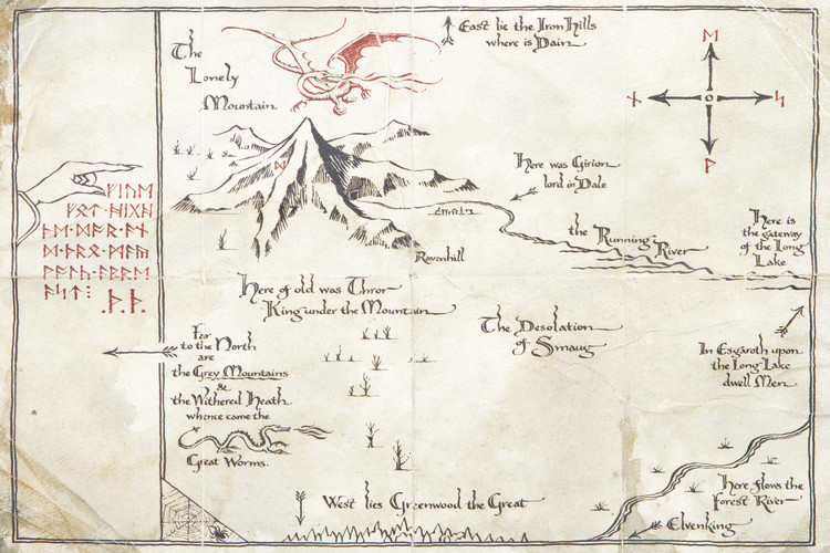 Umělecký tisk Hobbit - Map of The Unexpected Journey, 40x26.7 cm