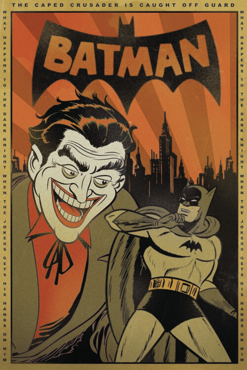 Plakát, Obraz - Batman and Joker - Retro Sketch, 26.7 × 40 cm