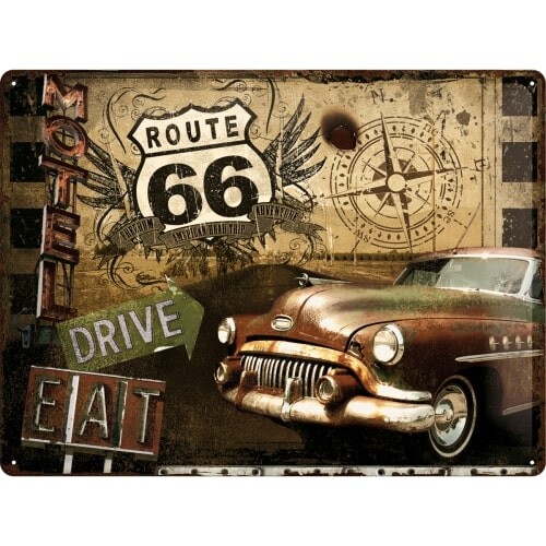 Metallschild Route 66 - Drive, Eat