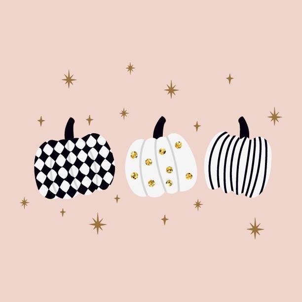 Ilustrace Three Halloween pumpkins with gold glitter., Yulia Lisitsa, 40 × 40 cm