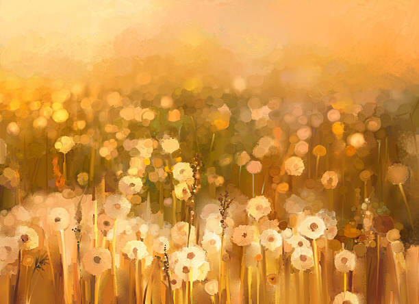 Levně Plakát, Obraz - Oil painting daisy-chamomile flowers field background, Nongkran_ch, 40 × 30 cm