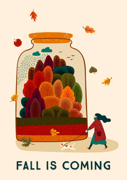 Levně Plakát, Obraz - Autumn illustration with cute woman and dog. Vector design, Nadezda_Grapes, 30 × 40 cm