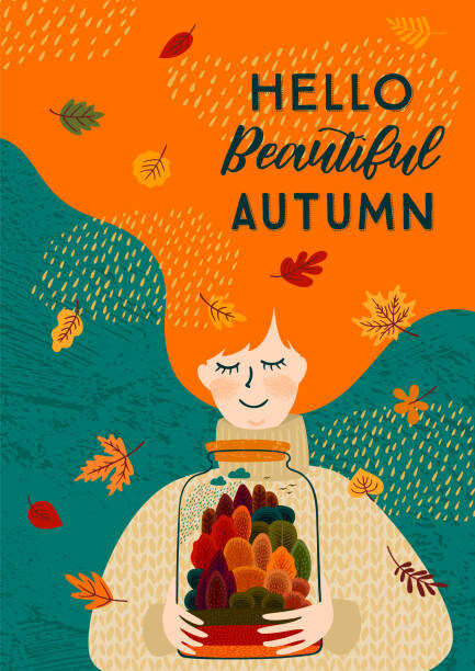 Levně Plakát, Obraz - Autumn illustration with cute woman. Vector design, Nadezda_Grapes, 30 × 40 cm