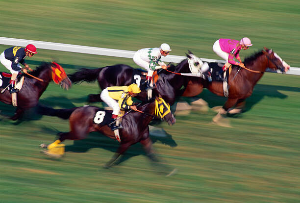 Levně Plakát, Obraz - Thoroughbred horse race on turf, Greg Pease, 40 × 26.7 cm