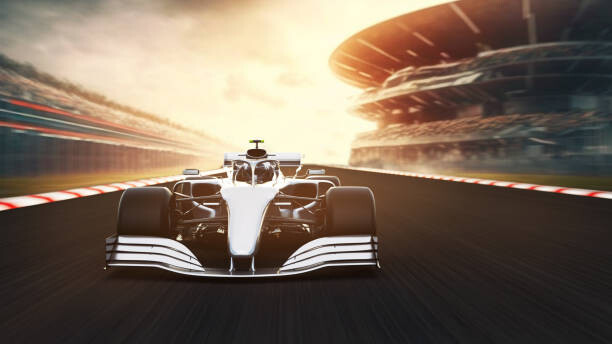 Levně Plakát, Obraz - silver race car leading on a race track, Arand, 40 × 22.2 cm