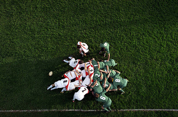 Fotografie Rugby scrummage, overhead view, Photo and Co, 40 × 26.7 cm
