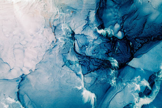 Fotografie blue acrylic ink marble texture frozen water white, golubovy, 40 × 26.7 cm
