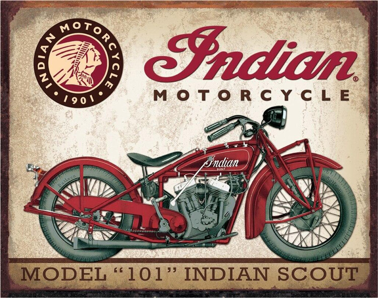 Plechová cedule INDIAN MOTORCYCLES - Scout Model 102, 40x31.5 cm