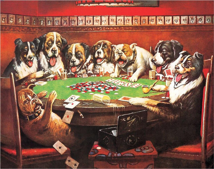 Metallschild DRUKEN DOGS PLAYING CARDS
