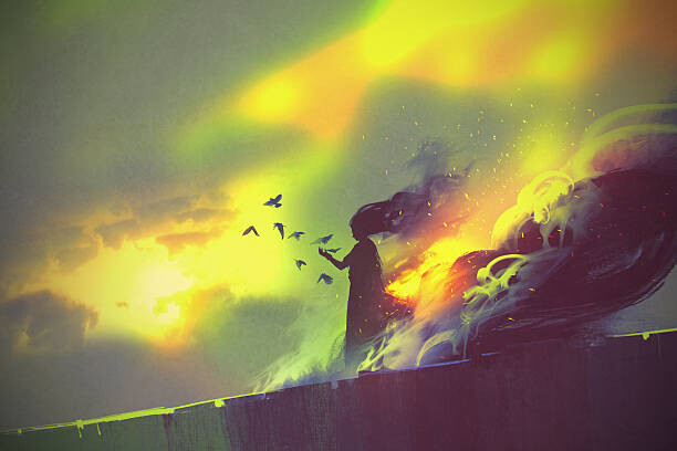 Ilustrace burning woman,illustration art, Grandfailure, 40 × 26.7 cm