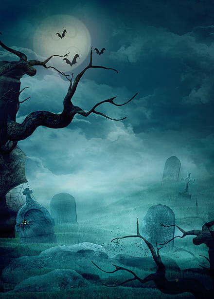 Ilustrace Halloween Design - Spooky Graveyard, mythja, 30 × 40 cm