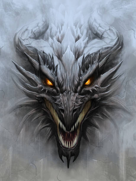Ilustrace Dragon head on stone background, Refluo, 30 × 40 cm