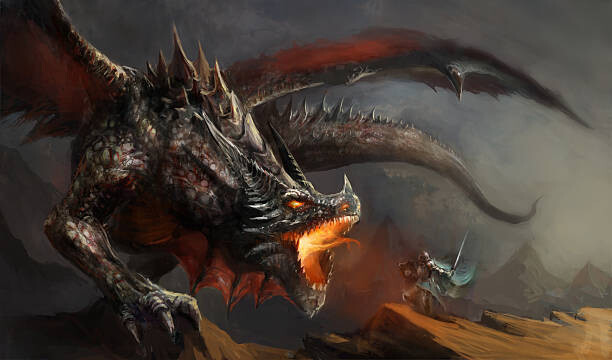 Levně Plakát, Obraz - knight fighting dragon, fotokostic, 40 × 22.2 cm