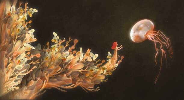 Ilustrace Fantasy scene girl with giant jelly, Jorm Sangsorn, 40 × 22.2 cm