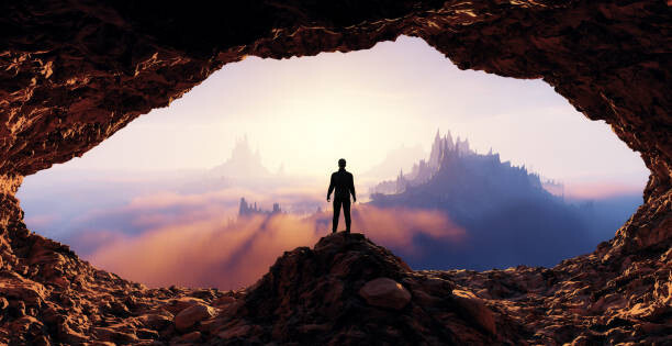 Levně Plakát, Obraz - Dramatic View of Adventurous Man standing, edb3_16, 40 × 20 cm