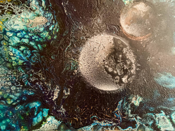 Levně Plakát, Obraz - abstract cosmic landscape with planets, acrylic, Natalia Kazarina, 40 × 30 cm