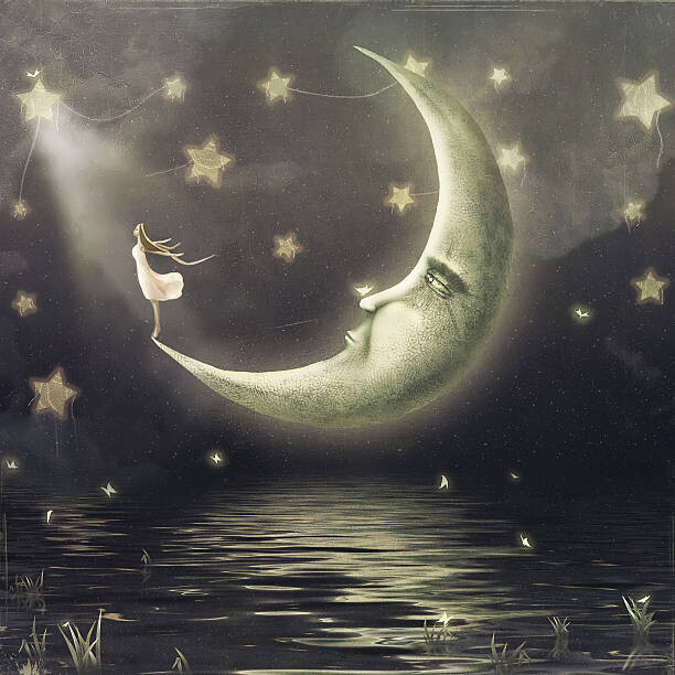Levně Plakát, Obraz - The illustration shows girl who admires star sky, maroznc, 40 × 40 cm
