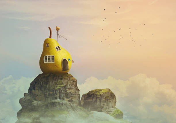 Levně Plakát, Obraz - Fantasy world, pear house on the, HiddenCatch, 40 × 26.7 cm