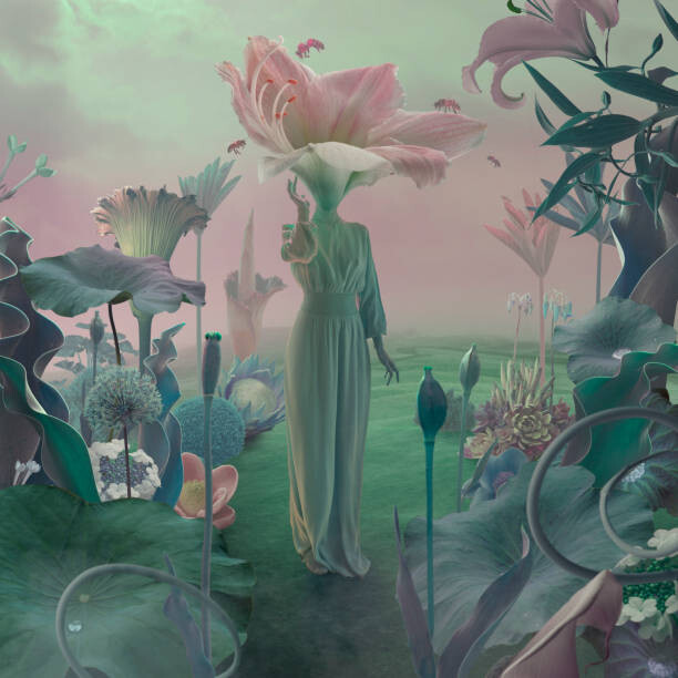 Levně Plakát, Obraz - women with flower head in surreal garden, Vizerskaya, 40 × 40 cm