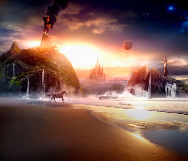 Ilustrace Sun rising over dramatic landscape, Colin Anderson Productions pty ltd, 40 × 34.2 cm