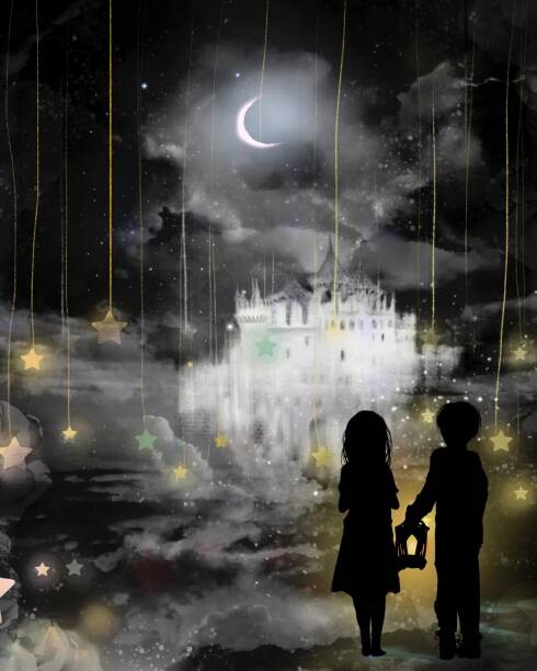 Levně Plakát, Obraz - Moonlight and drifting clouds, cutout-style monochrome, NORIMA, 30 × 40 cm