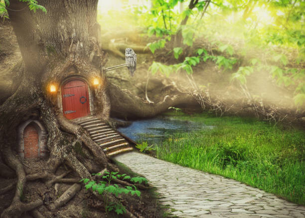 Levně Plakát, Obraz - Fairy tree house in fantasy forest, darkbird77, 40 × 30 cm