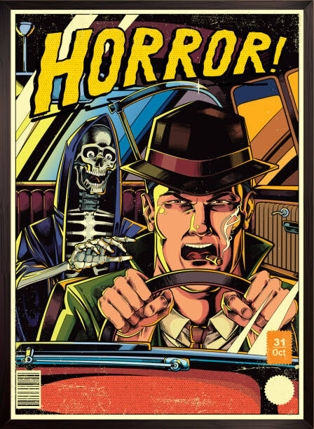 Levně Plakát, Obraz - Vintage horror comic book poster with, Man_Half-tube, 30 × 40 cm